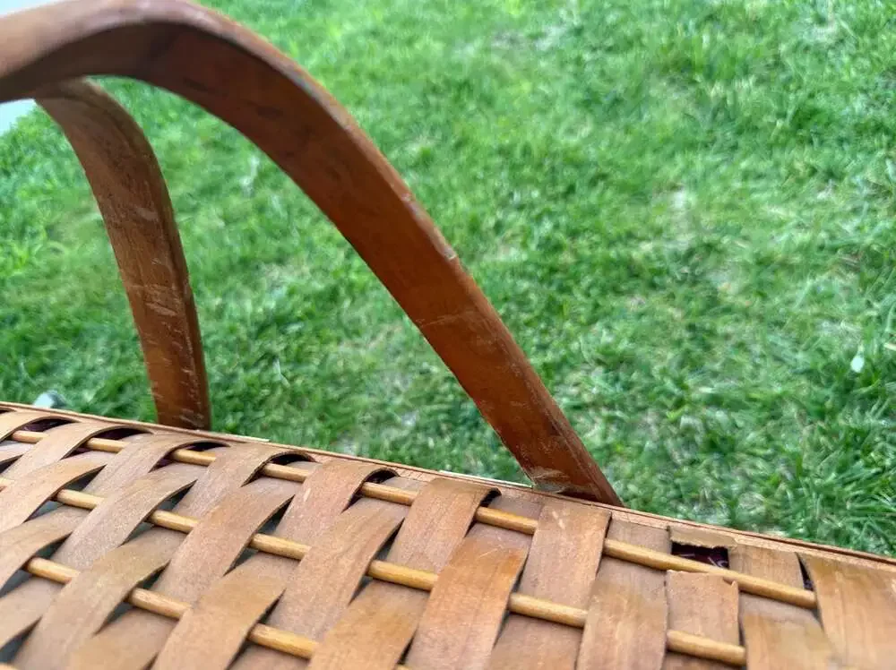 Vintage Wicker Picnic Basket with Red Bandana Print Lining